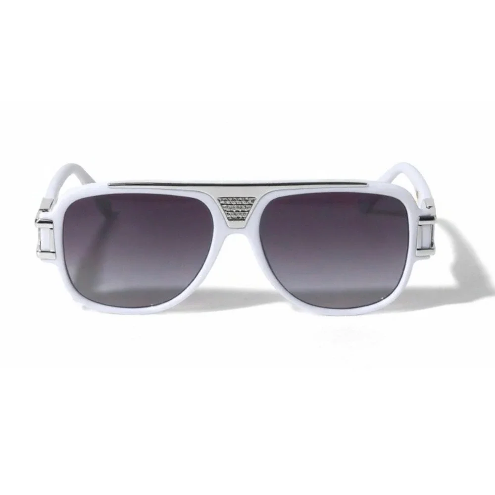 Men Oversized Sunglasses bold modern thick white frame striking silver hardware